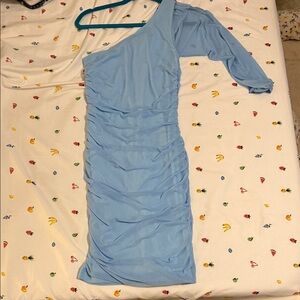 Chic One-Shoulder Light Blue Dress